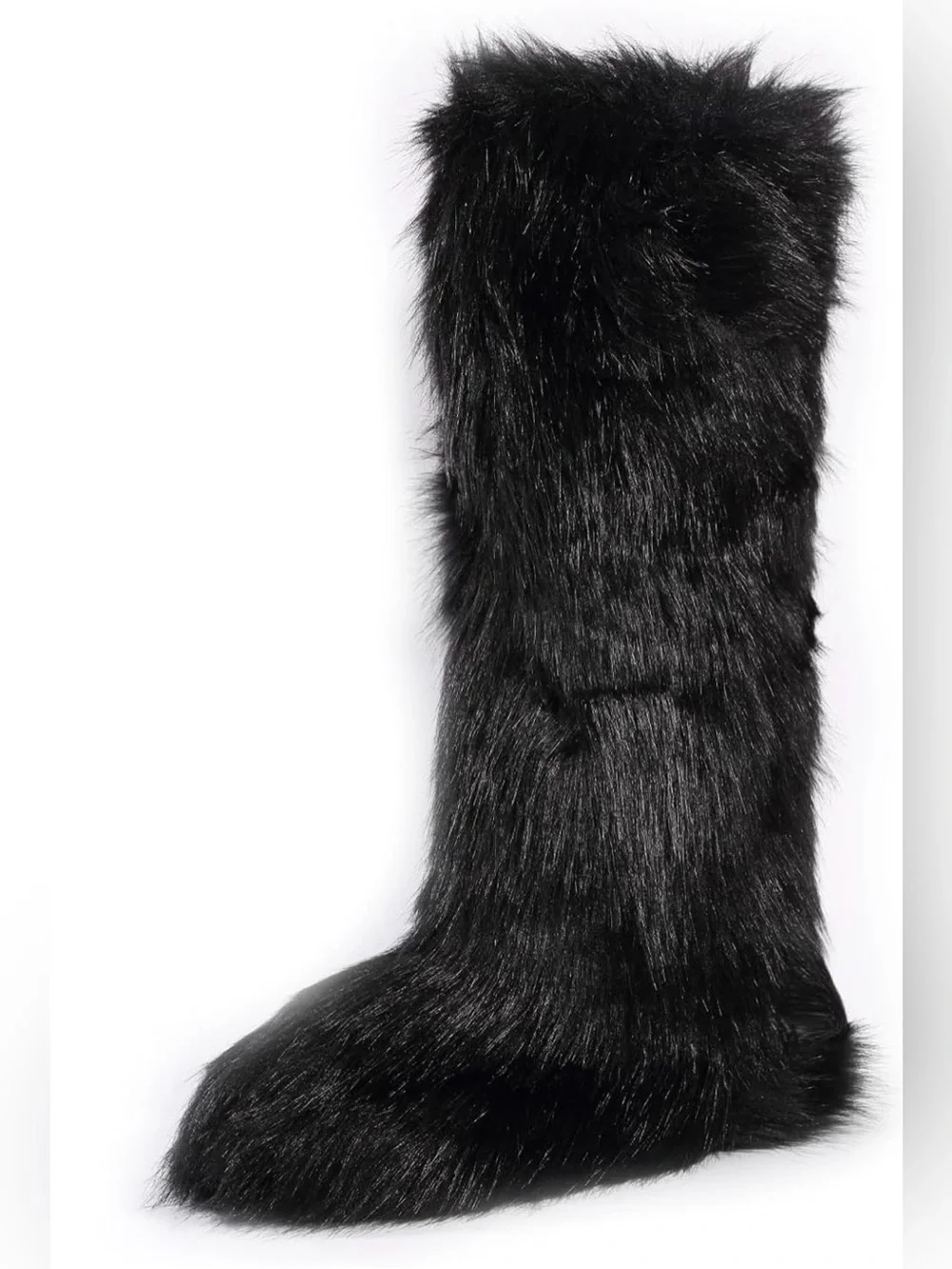New Black Faux Fur Knee High Boots